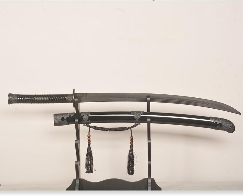 Sword fort 39" سيف كاتانا للتدريب من البولي بروبيلين، أسود مزين بنمط التنين من أسلوب سلالة تانغ الصينية مع غمد وخرز - Image 4